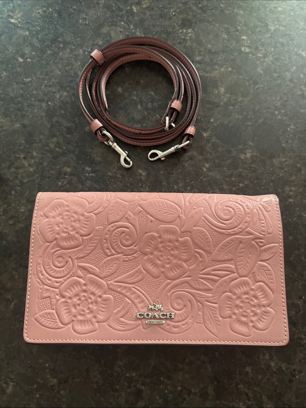 Coach Hayden Pink Tea Rose Floral Embossed Leather Fold-over Clutch / Crossbody